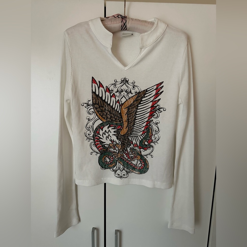 Urban Outfitters White Eagle Graphic Long Sleeve Top